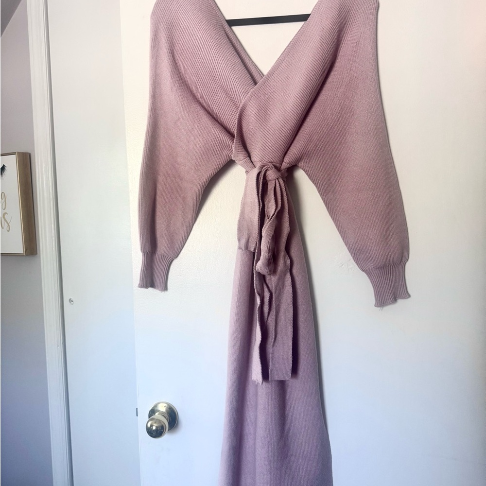 Blush/Lavender Wrap Sweater Dress